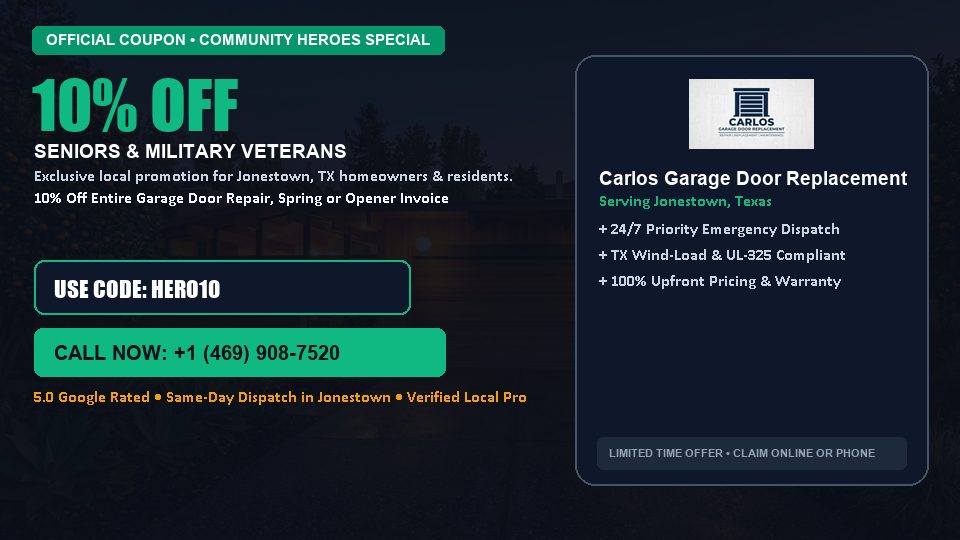 Carlos Garage Door Replacement 10% OFF Seniors & Military Veterans in Jonestown, TX